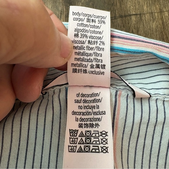 VICTORIA’S SECRET White Pink & Gold Stripe Pajama 2 Piece Set! Shirt & Pants! Lg - Picture 8 of 16